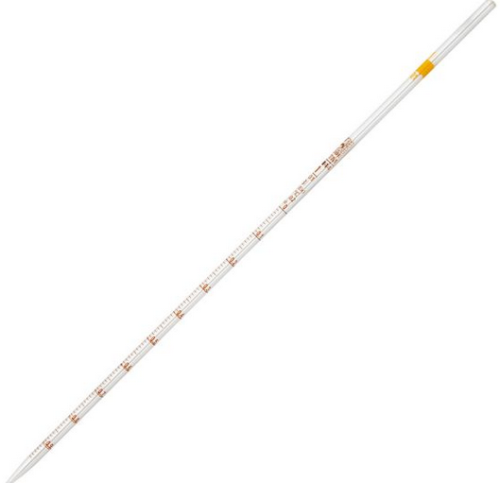 Pipette, Serological, Glass, Reusable, 1 mL, Class B, To Deliver (TD), 0.01 mL Graduations, Yellow Band, ASTM E1044, 12/CS (in 2 Boxes of 6), Globe Scientific, 8510001A