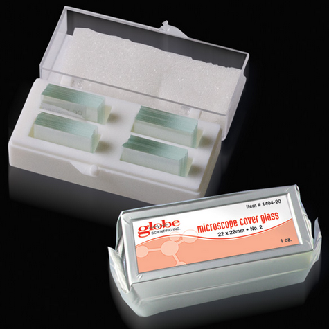 Microscope Cover Glass, 22 mm x 22 mm, # 2 Thickness, 10/CS (10 - 1 OZ Vacuum PKS), Globe Scientific, 1404-20