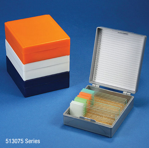 Slide Box for 25 Slides, ABS Plastic, Cork Lined, Orange, 120/CS, Globe Scientific, 513075N