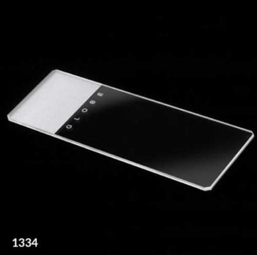 Microscope Slides, Glass, 25 x 75 mm, 45 Degree Beveled Edges, Clipped Corners, Frosted, 1 End, 1 Side, 144/PK (2 Boxes of 72), Globe Scientific, 1334-144