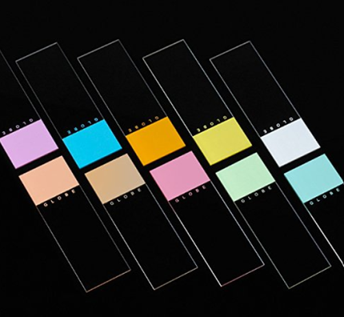 ** SPECIAL ORDER COLOR **  Microscope Slides, Diamond White Glass, 25 x 75 mm, 90 Degree Ground Edges, GOLD Frosted, 1440/CS (20 PKs of 72), Globe Scientific, 1380-50D