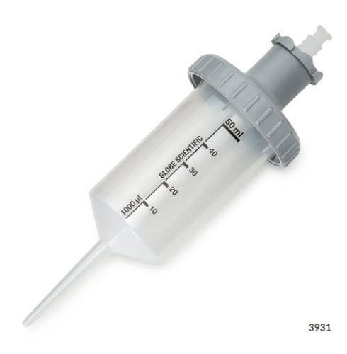 Diamond RV-Pette PRO Dispenser Tip for Repeat Volume Pipettors, Certified, Sterile, Individually Wrapped, 50 mL (1 Gray Adapter Included), 400/CS, Globe Scientific, 3931S