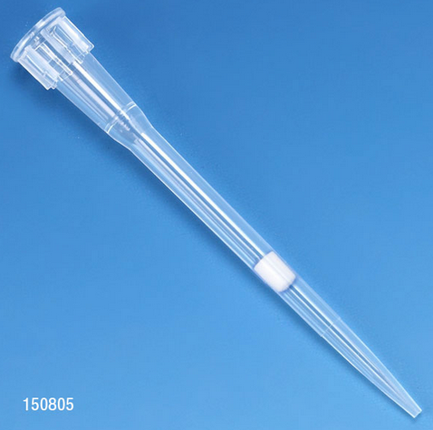 Filter Pipette Tip, 0.1 - 20 microliter, Certified, Universal, Low Retention, Graduated, 45 mm, Natural, STERILE, 9600/CS (10 Boxes with 10 Racks of 96), Globe Scientific, 150805