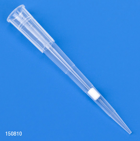 Filter Pipette Tip, 0.1 - 20 microliter, Certified, Universal, Low Retention, Graduated, 54 mm, Natural, STERILE, 9600/CS (10 Boxes with 10 Racks of 96), Globe Scientific, 150810
