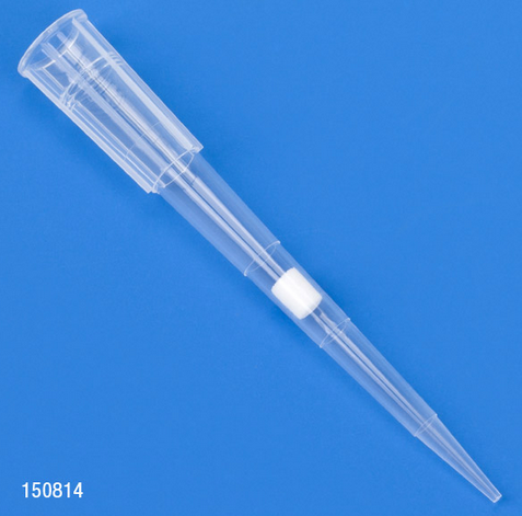 Filter Pipette Tip, 1 - 50 microliter, Certified, Universal, Low Retention, Graduated, 54 mm, Natural, STERILE, 9600/CS (10 Boxes with 10 Racks of 96), Globe Scientific, 150814