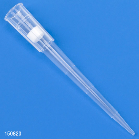 Filter Pipette Tip, 1 - 200 microliter, Certified, Universal, Low Retention, Graduated, 54 mm, Natural, STERILE, 9600/CS (10 Boxes with 10 Racks of 96), Globe Scientific, 150820