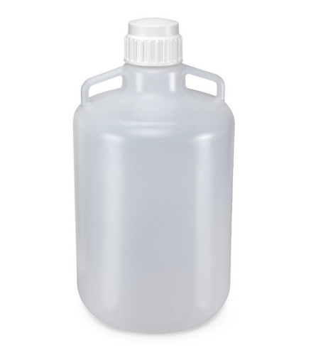 Carboy, Round with Handles, Polypropylene (PP), White Polypropylene (PP) Screwcap, 20 Liter, Molded Graduations, Autoclavable, 4/CS, Globe Scientific, 7200020
