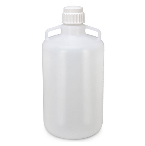 Carboy, Round with Handles, Polypropylene (PP), White Polypropylene (PP) Screwcap, 25 Liter, Molded Graduations, Autoclavable, 4/CS, Globe Scientific, 7200025