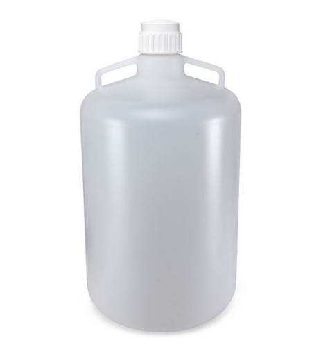 Carboy, Round with Handles, Polypropylene (PP), White Polypropylene (PP) Screwcap, 50 Liter, Molded Graduations, Autoclavable, Globe Scientific, 7200050