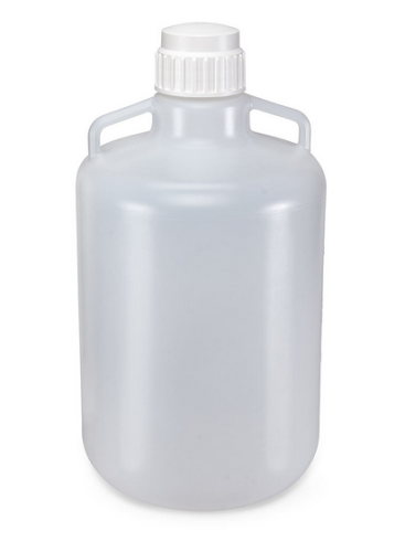 Carboy, Round with Handles, Heavy Duty Polypropylene (PP), White Polypropylene (PP) Screwcap, 20 Liter, Molded Graduations, Autoclavable, 4/CS, Globe Scientific, 7240020