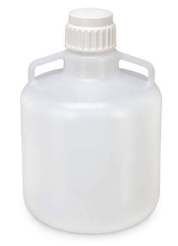 Carboy, Round with Handles, Low-Density Polyethylene (LDPE), White Polypropylene (PP) Screwcap, 15 Liter, Molded Graduations,  6/CS, Globe Scientific, 7250015