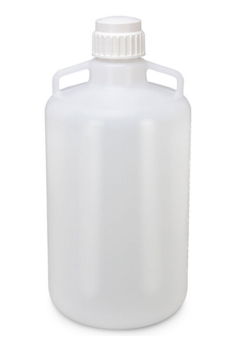 Carboy, Round with Handles, Low-Density Polyethylene (LDPE), White Polypropylene (PP) Screwcap, 25 Liter, Molded Graduations, 4/CS, Globe Scientific, 7250025