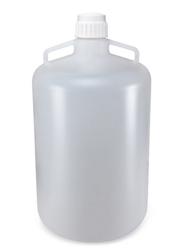 Carboy, Round with Handles, Low-Density Polyethylene (LDPE), White Polypropylene (PP) Screwcap, 50 Liter, Molded Graduations, Globe Scientific, 7250050