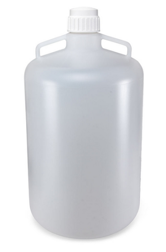 Carboy, Round with Handles, High-Density Polyethylene (HDPE), White Polypropylene (PP) Screwcap, 50 Liter, Molded Graduations, Globe Scientific, 7340050
