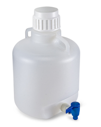 Carboy, Round with Spigot and Handles, High-Density Polyethylene (HDPE), White Polypropylene (PP) Screwcap, 10 Liter, Molded Graduations,  6/CS, Globe Scientific, 7350010