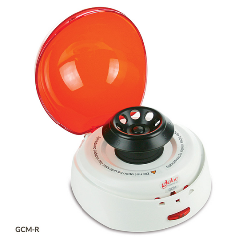 Centrifuge, Mini, 8-Place, 7000 rpm Fixed Speed, 240 V, 50 Hz, EU Plug, Red Lid (Includes: 8-Place Rotor for 1.5 mL/2.0 mL Tubes, 2 x 8 Place Rotor for PCR Tubes/Strips and Both Sleeves), Globe Scientific, GCM-R-EU