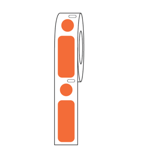 Label/Dot Combo Roll, Cryo, Direct Thermal, 33 x 13 mm & 9.5 mm Dot, for 2.0 mL Tubes, Orange, 500/PK, Globe Scientific, LTC-33X13-95N