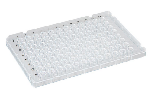 0.1 mL 96-Well PCR Plate, Low Profile, FAST, Half Skirt, Ridged Rim, Clear, 100/CS, Globe Scientific, PCR-HS-RR01