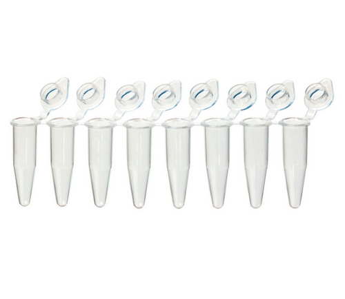 QuickSnap 0.2 mL 8-Strip Tubes, with Individually-Attached Flat Caps, Clear, 1200/CS, Globe Scientific, PCR-QS-02F