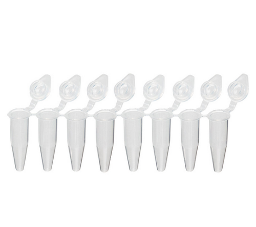 QuickSnap 0.2 mL 8-Strip Tubes, with Individually-Attached Dome Caps, Clear, 1200/CS, Globe Scientific, PCR-QS-02D
