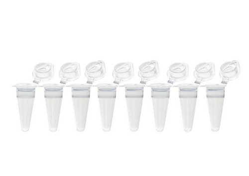 QuickSnap 0.1 mL 8-Strip Tubes, with Individually-Attached Flat Caps, Clear, 1200/CS, Globe Scientific, PCR-QS-01F