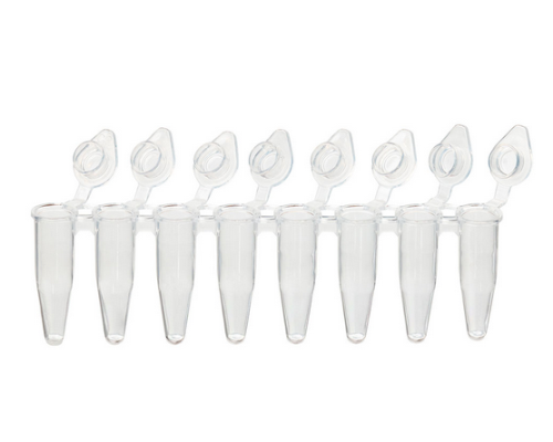 DiamondLink 0.2 mL 8-Strip Tubes, with Individually-Attached Flat Caps, Clear, 1200/CS, Globe Scientific, PCR-DL-02F