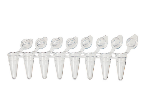 DiamondLink 0.1 mL 8-Strip Tubes, Low-Profile, with Individually-Attached Flat Caps, Clear, 1200/CS, Globe Scientific, PCR-DL-01F