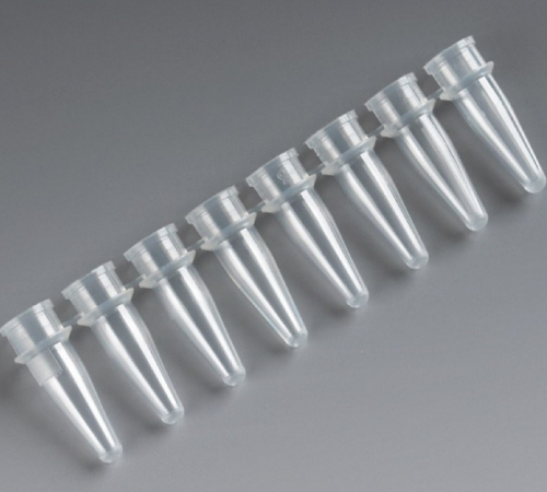 PCR Reaction Tube Strip, 0.2 mL, Thin Wall, PP, Natural, 8 Tubes/Strip, 125 Strips/Unit, 125/PK, Globe Scientific, 110575N