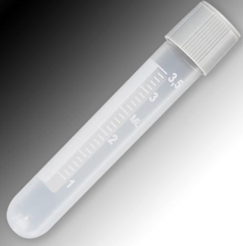 Sample Tube, 4 mL, External Threads, Polypropylene (PP), White Graduations & Marking Area, Round Bottom (Caps Sold Separately), 1000/CS Total, Globe Scientific, 6054