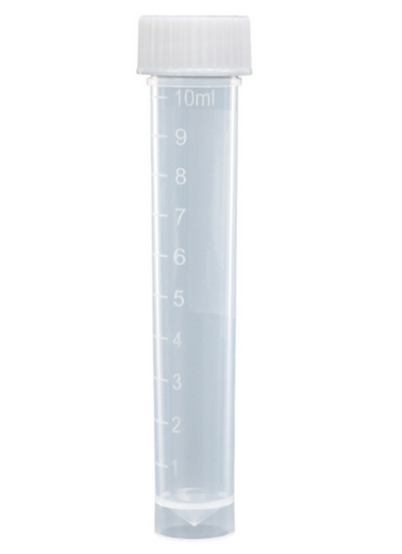 Transport Tube, 10 mL, with Separate White Screw Cap, Polypropylene (PP), Conical Bottom, Self-Standing, Molded Graduations, Unassembled, 1000/CS Total, Globe Scientific, 6102