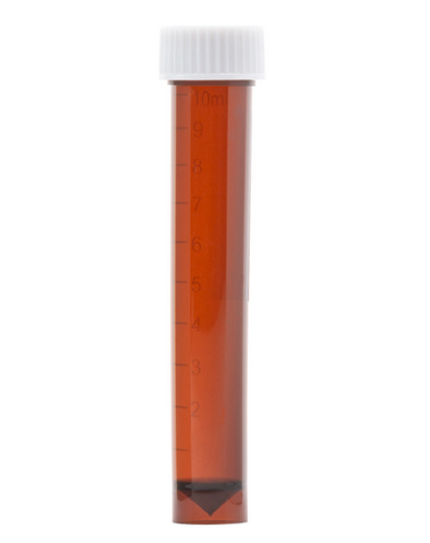 Transport Tube, 10 mL, with Separate Screw Cap, AMBER, Polypropylene (PP), Conical Bottom, Self-Standing, Molded Graduations, Unassembled, 1000/CS Total, Globe Scientific, 6102AM
