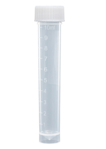 Transport Tube, 10 mL, with Attached White Screw Cap, Polypropylene (PP), Conical Bottom, Self-Standing, Molded Graduations, Unassembled, 1000/CS Total, Globe Scientific, 6102C