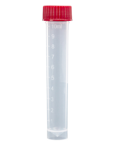 Transport Tube, 10 mL, with Separate Red Screw Cap, Polypropylene (PP), Conical Bottom, Self-Standing, Molded Graduations, Unassembled, 1000/CS Total, Globe Scientific, 6102R