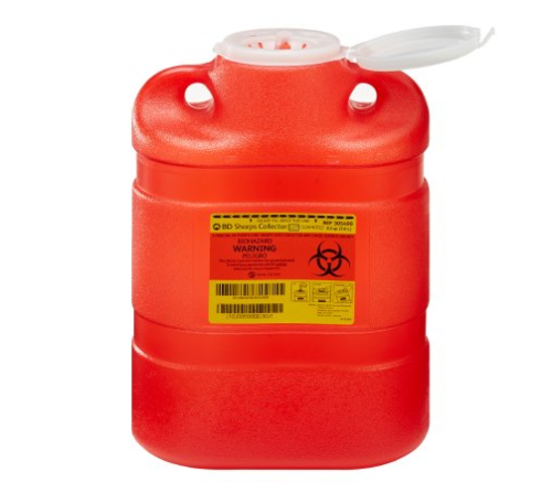 Sharps Container, Becton Dickinson, 8.2 qt. Red Base, Translucent Snap Lid, 305490