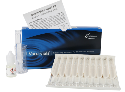 Ozone Test Kit, Vacu-Vials, Instrumental Kit, DPD, 0-5.00 ppm, 30 Tests/PK, Chemetrics, K-7423