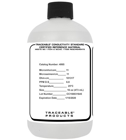 Traceable (Registered)  Conductivity Standards (CRM), 100 Micromhos, 0.01 Megohm Resistivity (Sold by Each / Each = 16  oz. Bottle