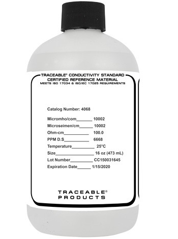 Traceable (Registered)  Conductivity Standards (CRM), 10000 Micromhos, 0.0001 Megohm Resistivity (Sold by Each / Each = 16  oz.