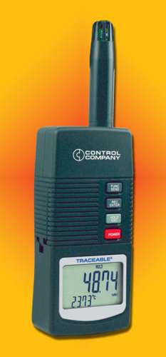 Traceable General-Purpose Hygrometer/Thermometer, Humidity range of 10.00 to 95.00%  RH resolution of 0.01%  Accuracy of 1.5%  Temperature range 32.0 to 122.0F or 0 to 50C  Temperature resolution of 0.01