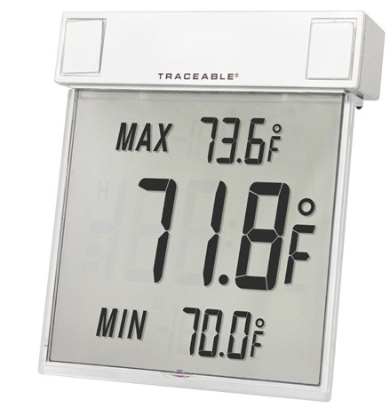 Traceable Big-Digit See-Thru Thermometer, Temperature range is 13.0 to 158.0 F  Resolution is 0.1  Accuracy is 1, Antylia, 4159
