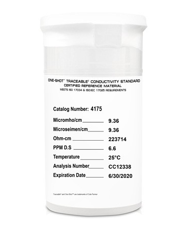 Traceable (Registered)  One-Shot Conductivity, 10 Micromhos, 0.1 Megohms Resistivity, 100 mL (Package of 6)