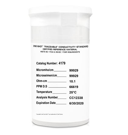 Traceable (Registered)  One-Shot Conductivity, 100000 Micromhos, 0.00001 Megohms Resistivity, 100 mL (Package of 6)