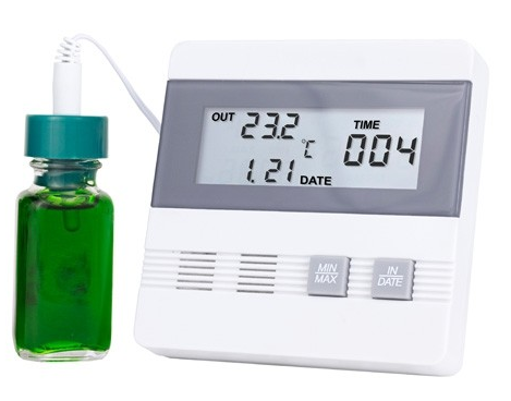 Traceable Thermometer with Time/Date Max/Min Memory, Supplied with a Special Bottle Probe, Range is 40.0 to 176.0 F and 40.0 to 80.0 C, Resolution is 0.5, Accuracy is 1.5 C, Antylia, 4305