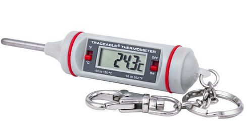 Traceable Key-Chain Thermometer, Range is 58 to 302 F and 50 to 150 C  Resolution is 0.1, Antylia, 4351