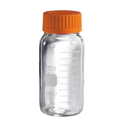 PYREX Round Wide-Mouth Media Bottle withGLS80 Screw Cap, 1 L, 10/CS, Corning, 1397-1 L