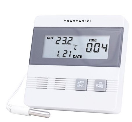 Traceable Thermometer with Time/Date Max/Min Memory, Range is 40.0 to 176.0 F and 40.0 to 80.0 C  Resolution is 0.5, Antylia, 4105