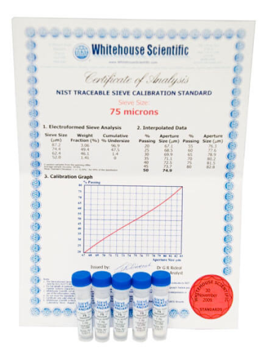 No. 200 Whitehouse Glass Bead Sieve Standards, 5 Vials of 1.0 g