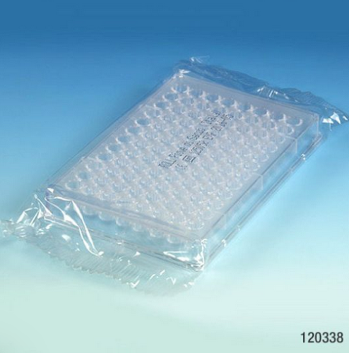 Microtitration Plate, 96-Well, Flat Bottom, Polystyrene, Non-Sterile, Individually Wrapped, 375 microliters/Well, 50/PK, Globe Scientific, 120330