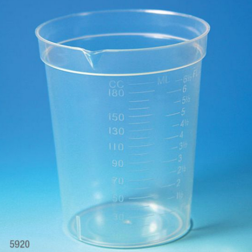 Specimen Container, 6.5 oz, with Pour Spout, Polypropylene, Graduated, 500/PK, Globe Scientific, 5920