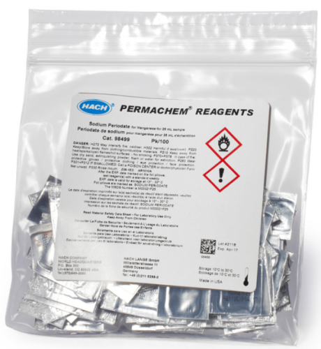 Sodium Periodate Powder Pillows for Manganese, 25 mL, 100/PK, HACH, 98499