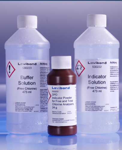 Free Chlorine Reagent Set for Process Chlorine Analyzer, Includes DPD Indicator Powder, Free Chlorine Indicator Solution and Free Chlorine Buffer Solutions, 100/PK